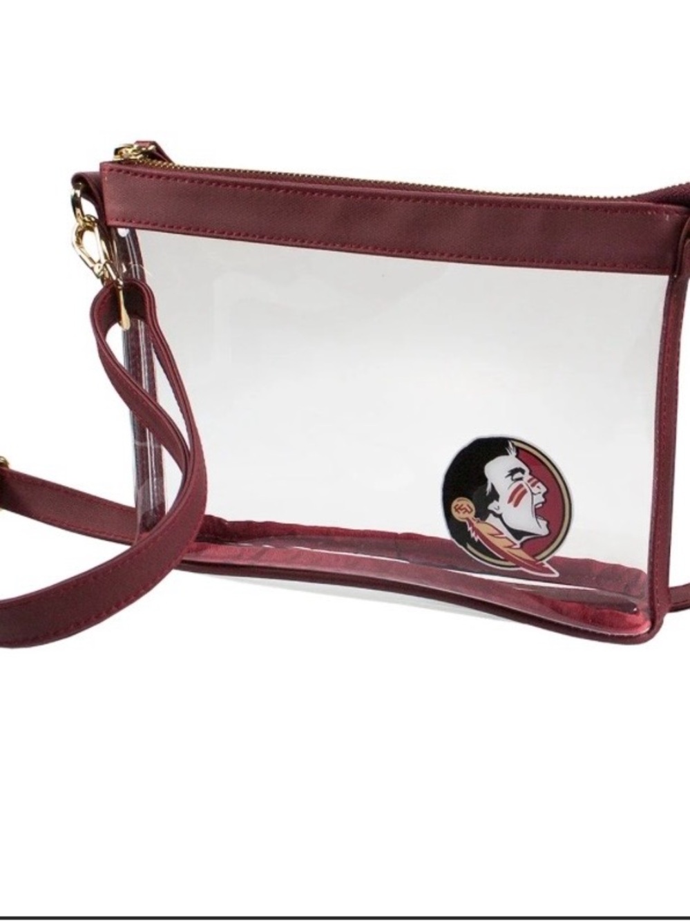 Clear Burgundy Crossbody Bag with Gold Accent - Picture 2 of 8